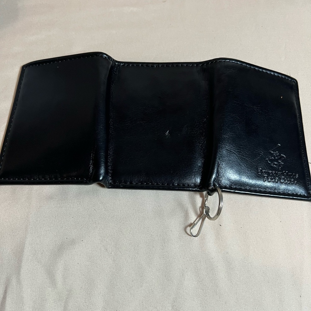 Beverly Hills Polo Club Black Tri-Fold Leather Wallet Key Holder Metal Clasps